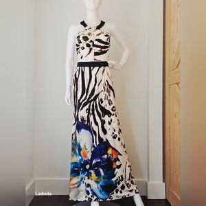 BISOU BISOU Women's Size 12 Animal Print and Floral Sleeveless‎ Maxi Dress